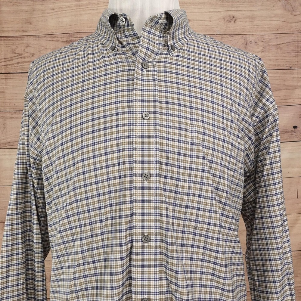 Jos. A. Bank Traveler Shirt Mens 2XL Blue Plaid Long Sleeve Button-Up Cotton